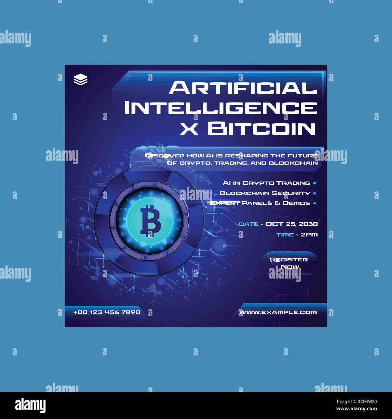 Intelligence artificielle X Bitcoin social Media Post pour le marketing en ligne et la promotion d'événements. Illustration de Vecteur