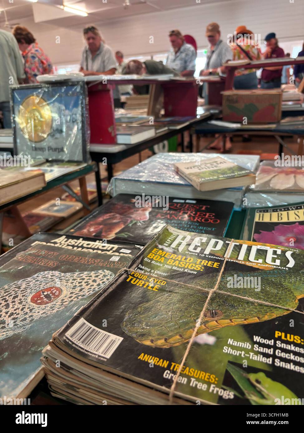 Livres de reptiles à la foire du livre de Yungaburra, Atherton Tablelands, Queensland, Australie. Pas DE MR ou PR - Image de stock capturée avec un smartphone
