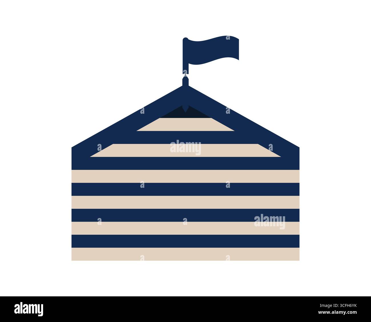 Illustration élégante de cabane de plage rayée avec drapeau. Illustration de Vecteur