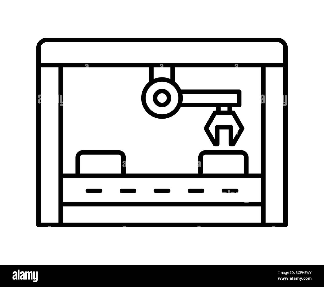 Une illustration minimaliste d'un bras de robot industriel dans un cadre de fabrication. Ce visuel représente la technologie d'automatisation et la production moderne pr Illustration de Vecteur