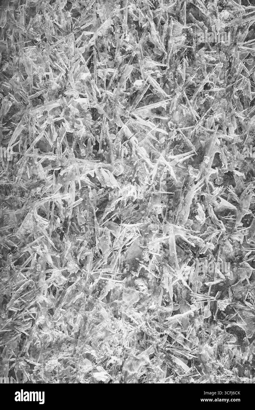 Gros plan de cristaux de glace sous une forme abstraite et structurée, Kamptal Waldviertel Austria Banque D'Images