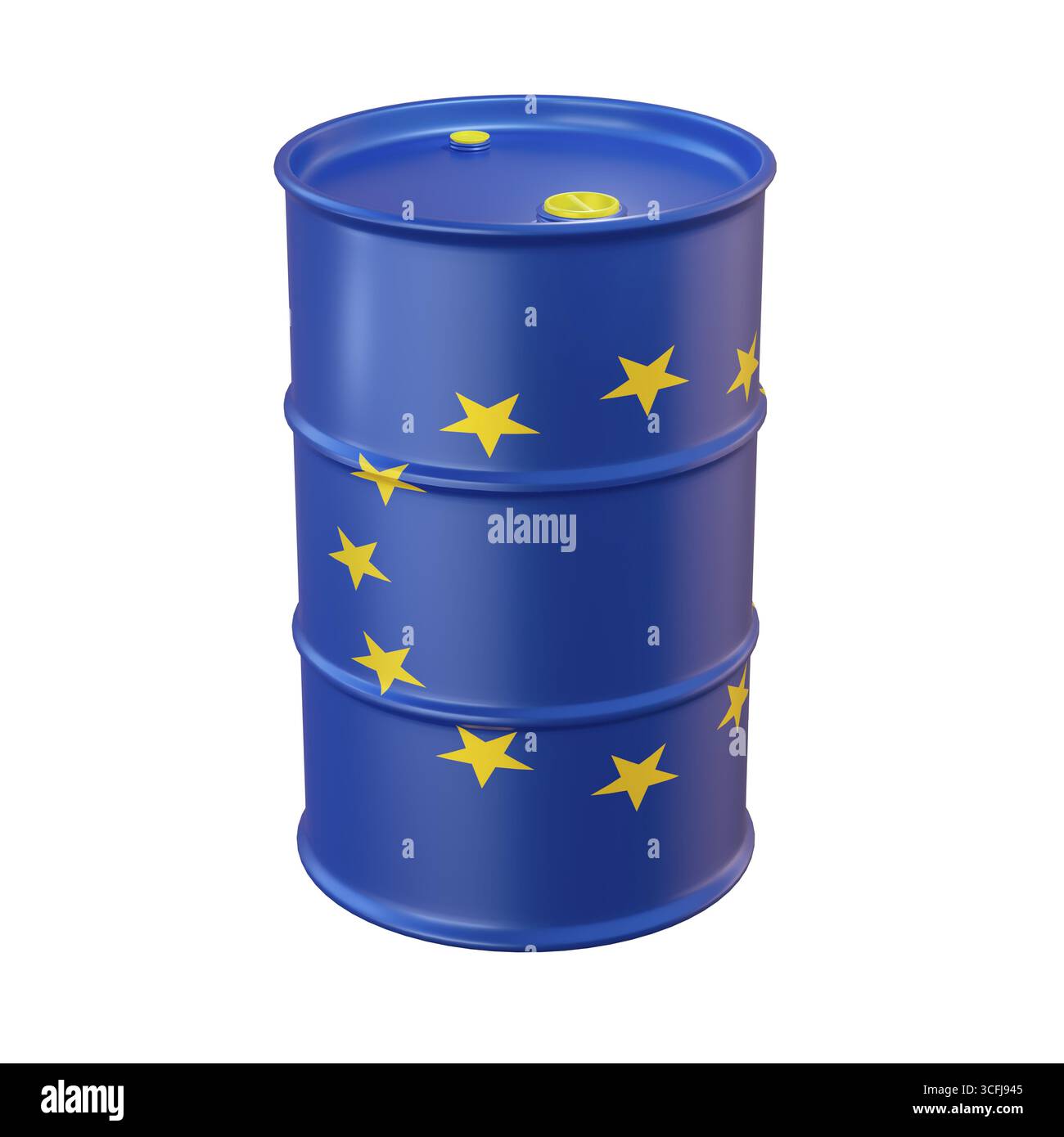 Rendu 3D isolé de baril de pétrole dans la combinaison de couleurs drapeau euro Banque D'Images