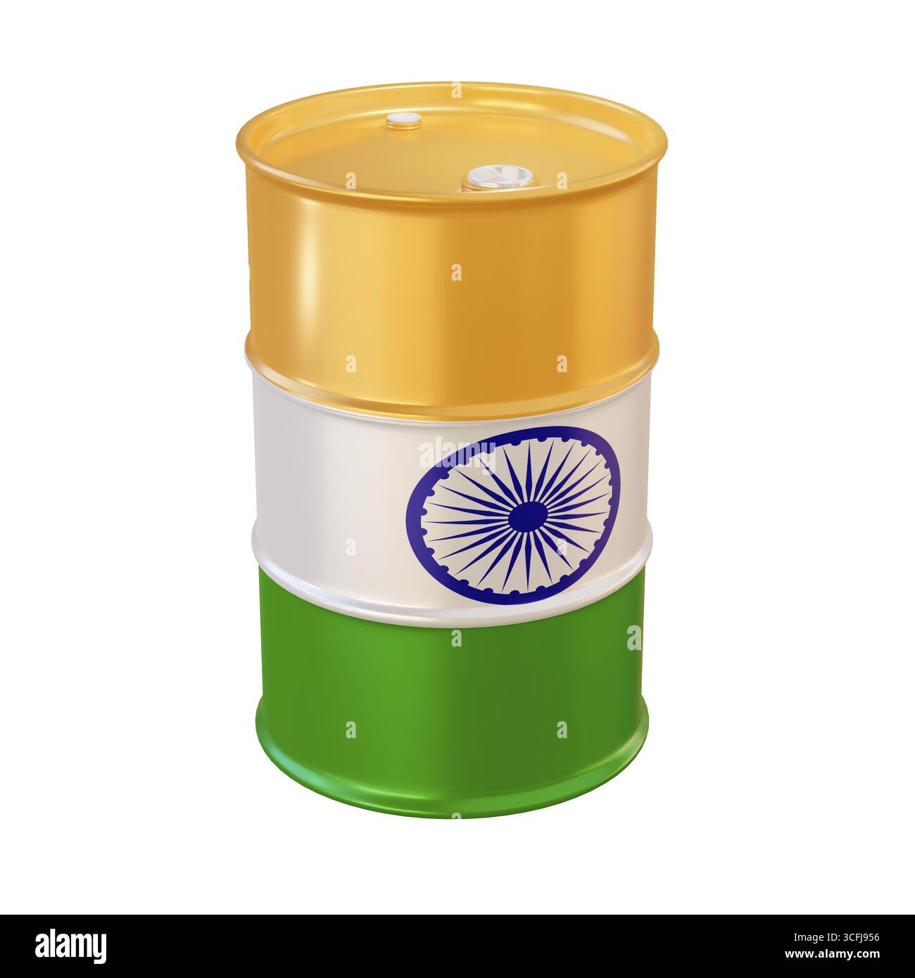 Rendu 3d isolé de baril de pétrole dans le drapeau de l'inde Banque D'Images