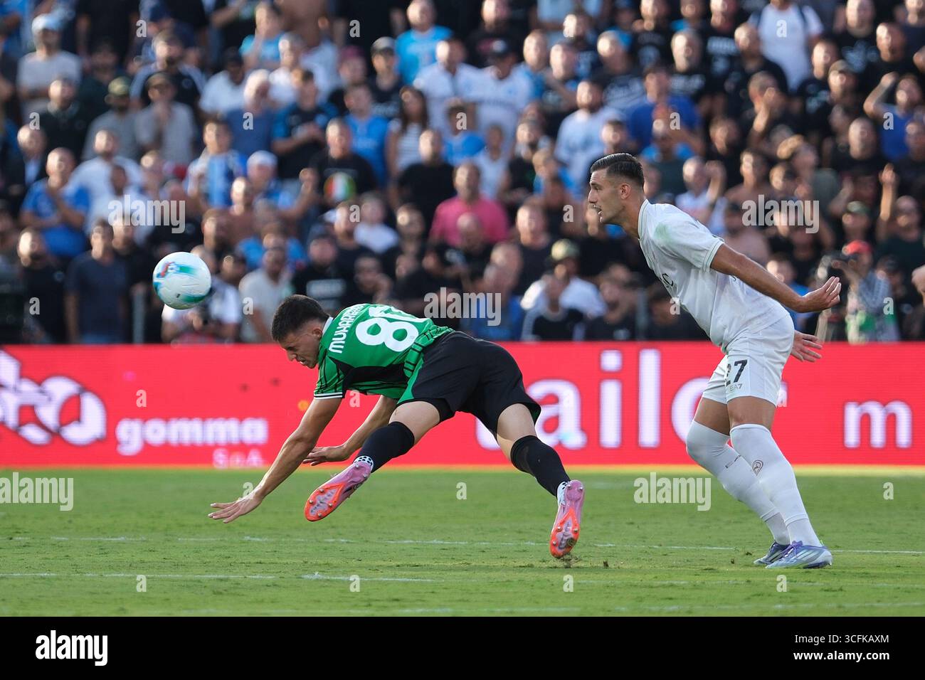 Reggio Emilia, Italie. 23 août 2025. Tarik Muharemovic de l'US Sassuolo Calcio lors du match de football entre l'US Sassuolo Calcio et la SSC Napoli, MD1 du championnat italien de football Serie A Enilive 2025/2026 au Mapei Stadium le 23 août 2025, Reggio Emilia, Italie. Crédit : Roberto Tommasini/Alamy Live News Banque D'Images