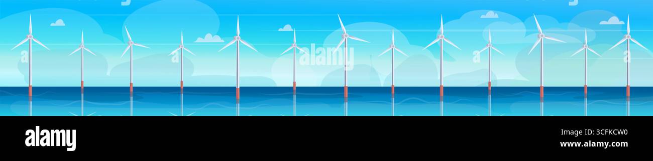 Éolienne ferme l'énergie verte dans l'océan. Concept d'énergie électrique propre. Technologie éolienne. Vecteur non généré par IA Banque D'Images