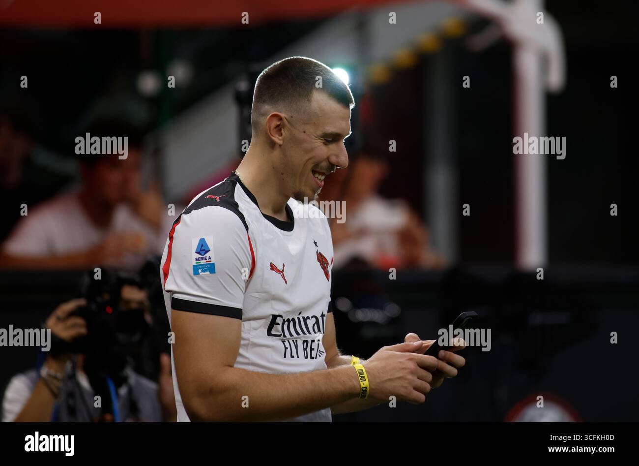 Latko Čančar d'Olimpia Milano pendant le. Série italienne A saison 2025/26, match de football entre l’AC Milan et l’US Cremonese le 23 août 2025 au Stadio Giuseppe Meazza San Siro, Milan, Italie. Photo Nderim Kaceli Banque D'Images