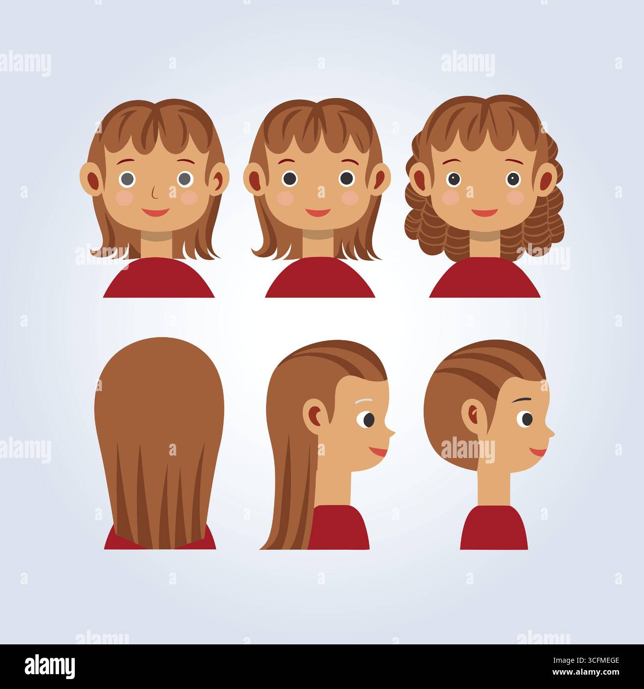 Une illustration de fille avec un style de cheveux différent avec une pose latérale Illustration de Vecteur