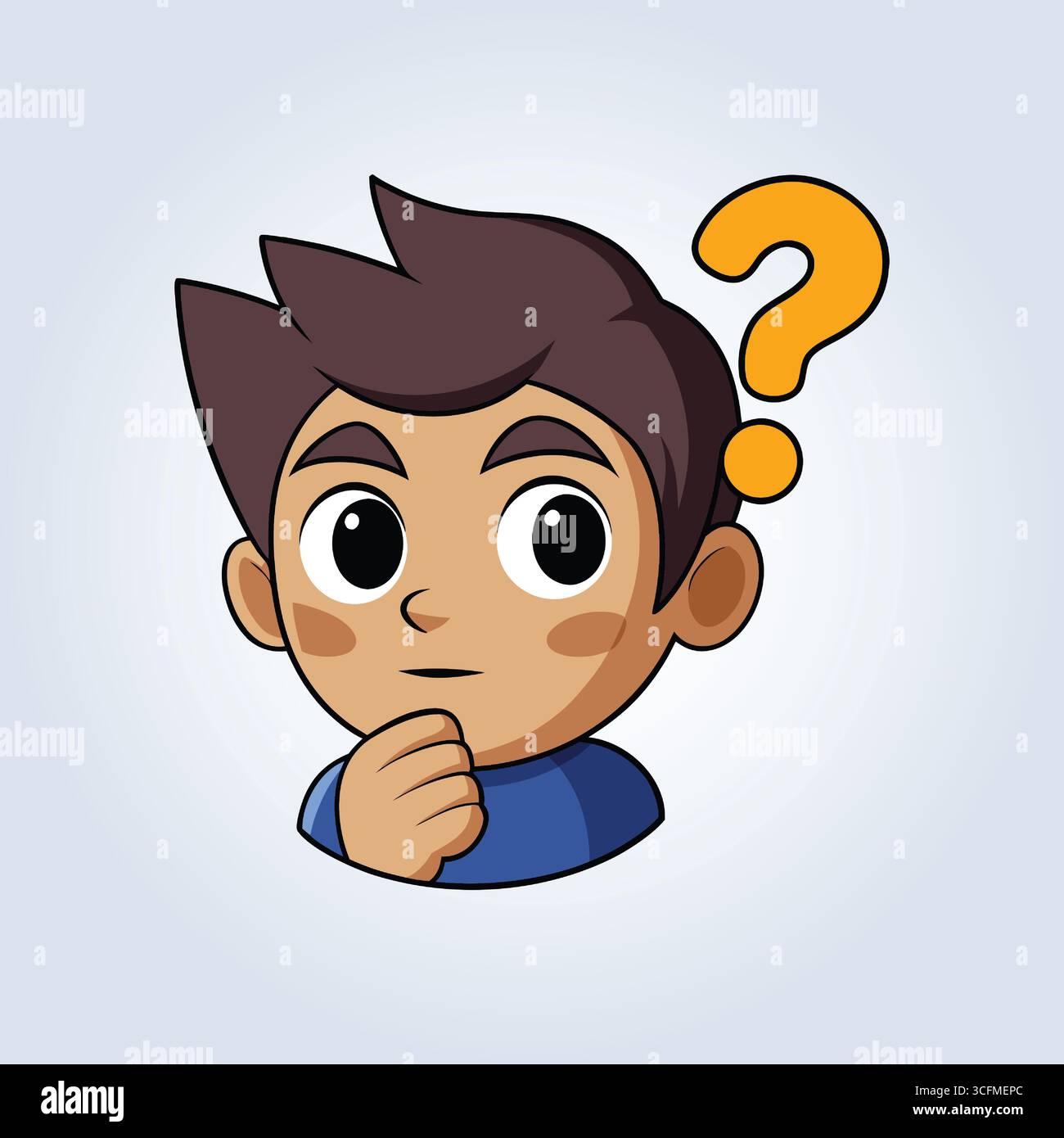 Une illustration d'un garçon avec une main point d'interrogation sous son menton Illustration de Vecteur