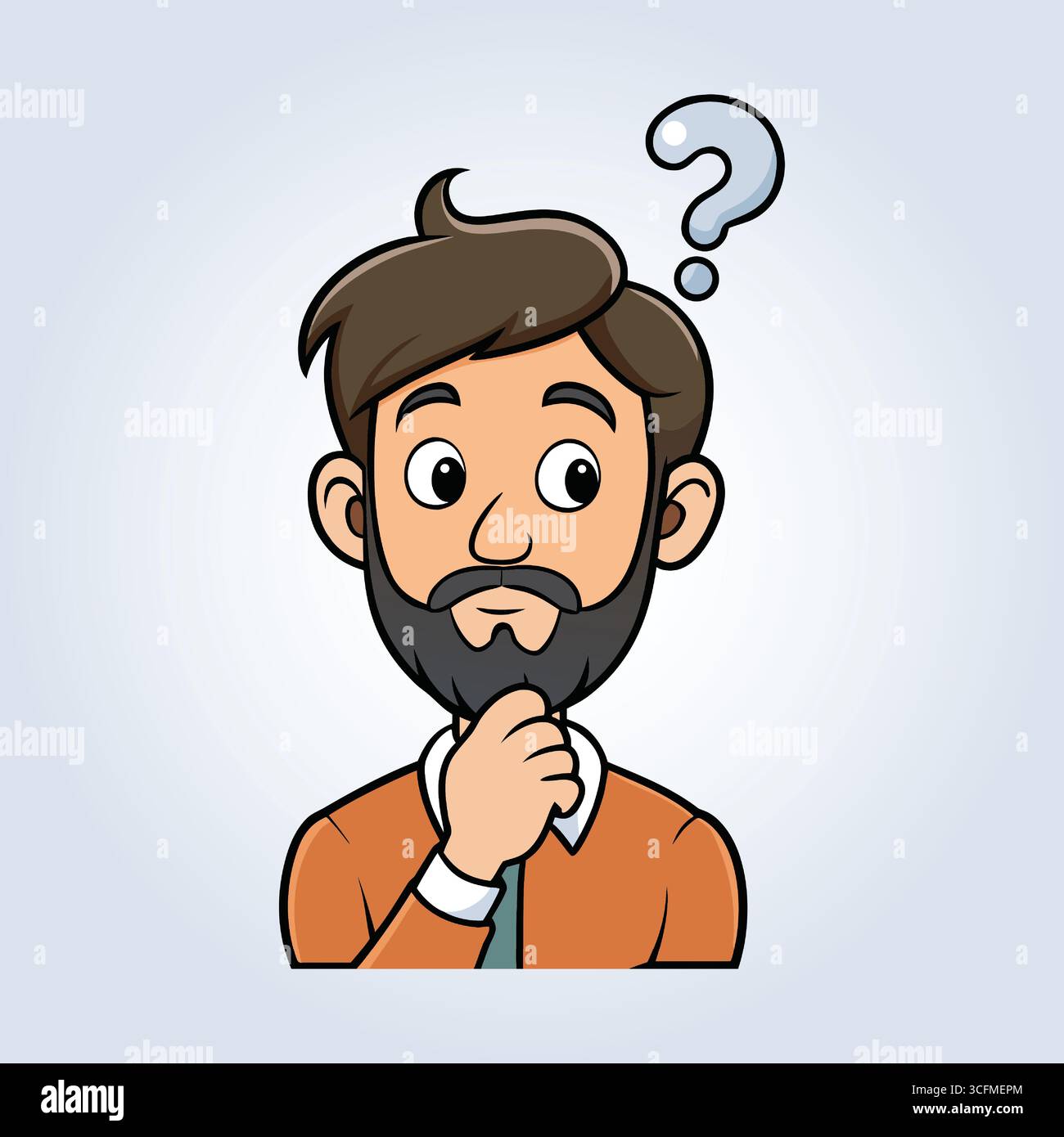 Une illustration d'un homme avec une barbe avec un point d'interrogation à la main sous son menton Illustration de Vecteur