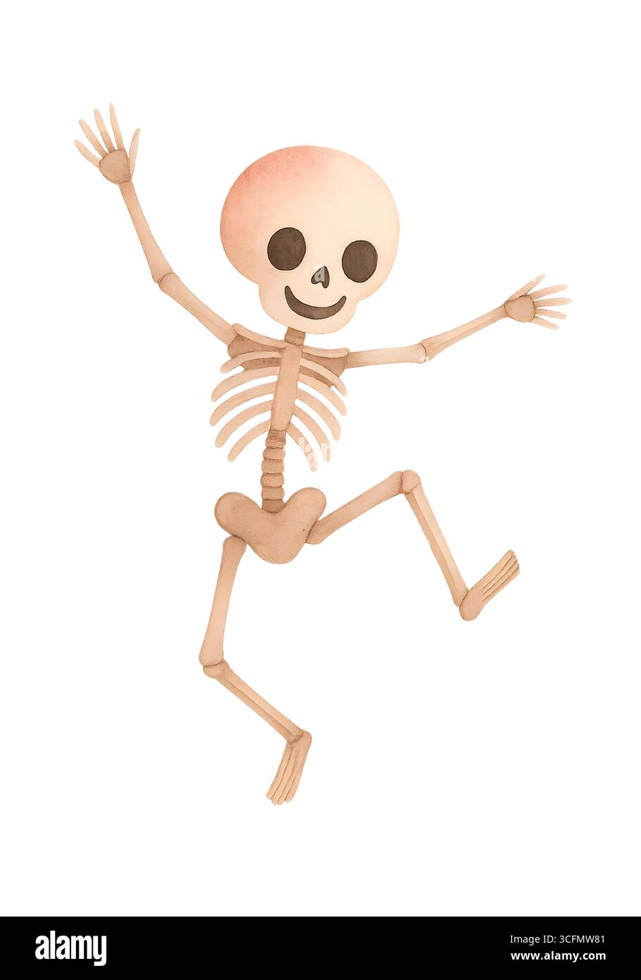Cute Halloween Skeleton illustration, Spooky Kawaii Skeleton Character Clipart Banque D'Images