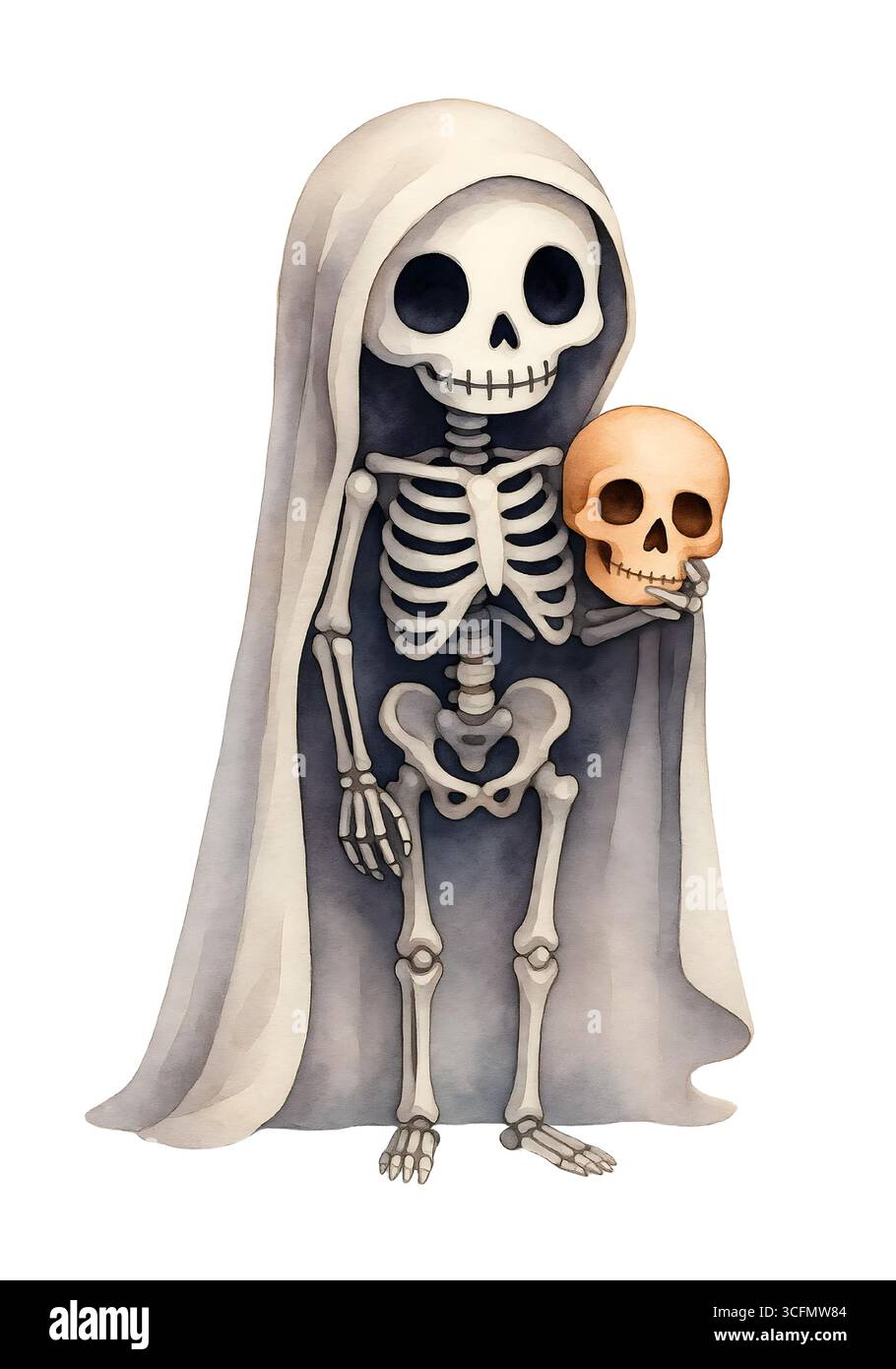 Cute Halloween Skeleton illustration, Spooky Kawaii Skeleton Character Clipart Banque D'Images