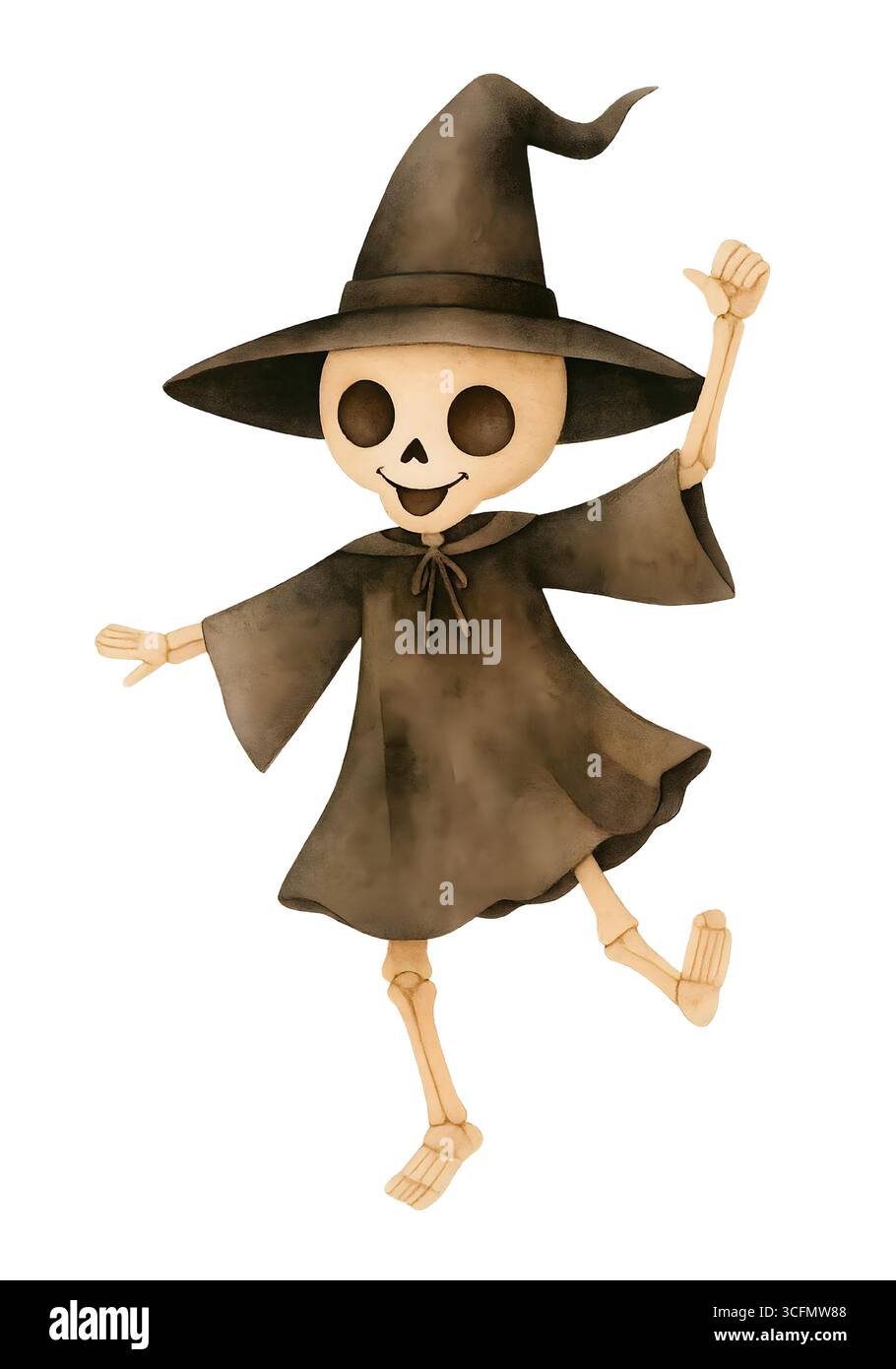 Cute Halloween Skeleton illustration, Spooky Kawaii Skeleton Character Clipart Banque D'Images