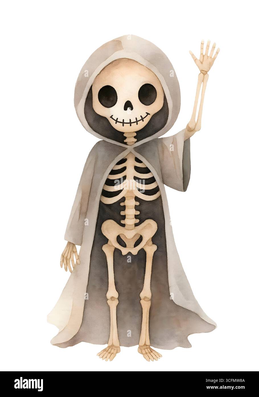 Cute Halloween Skeleton illustration, Spooky Kawaii Skeleton Character Clipart Banque D'Images