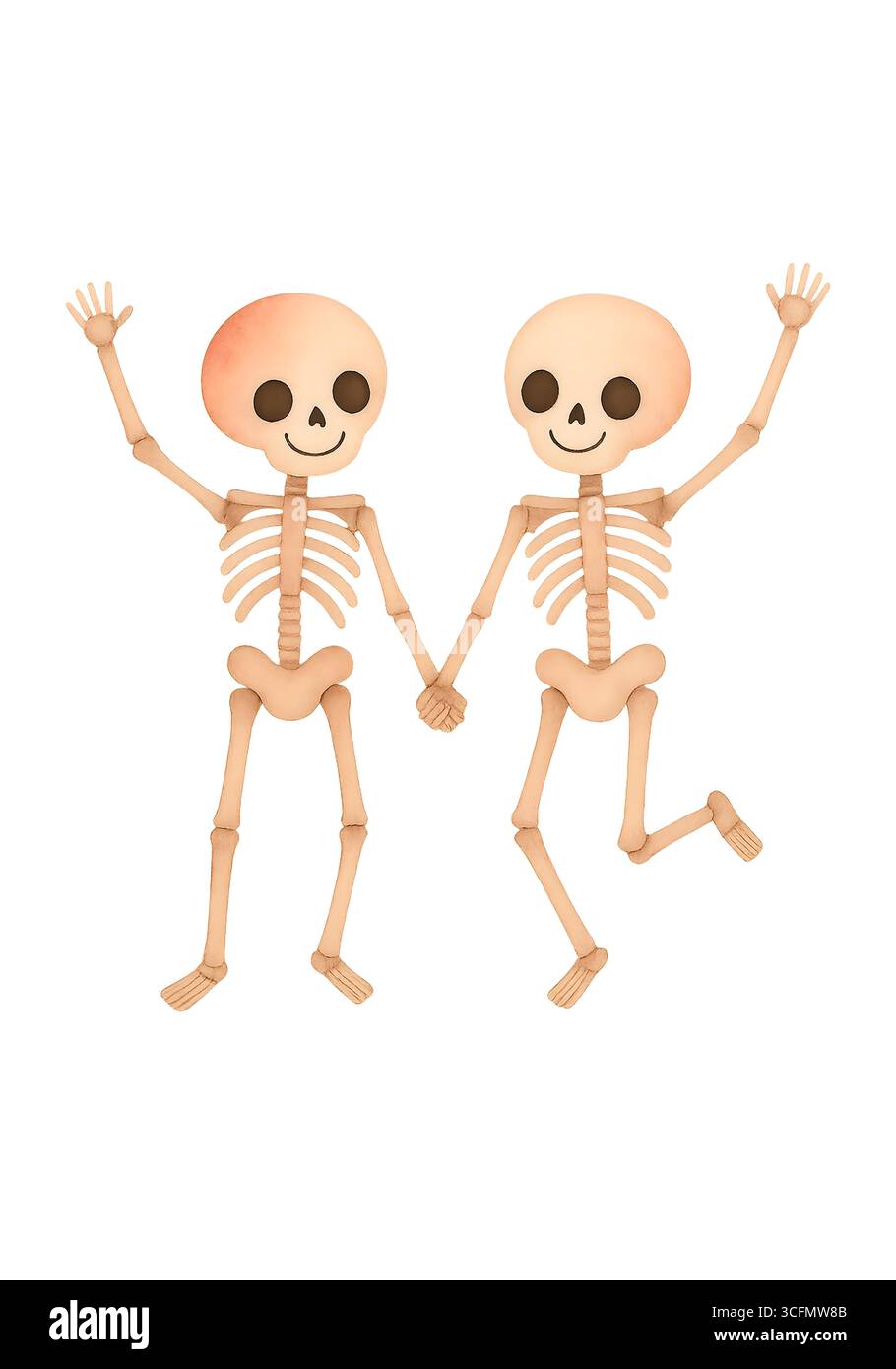 Cute Halloween Skeleton illustration, Spooky Kawaii Skeleton Character Clipart Banque D'Images
