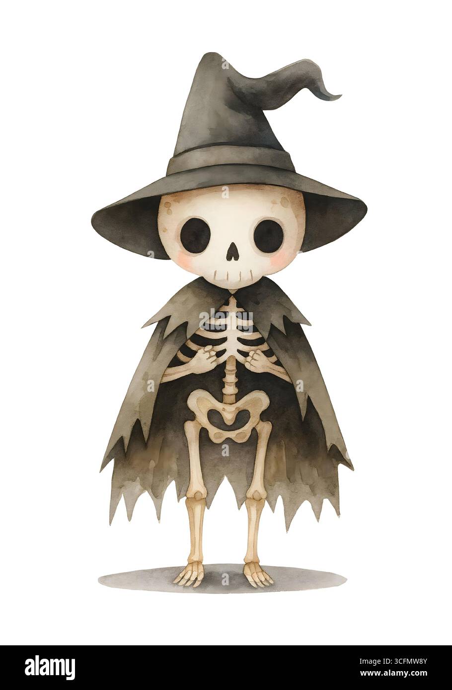 Cute Halloween Skeleton illustration, Spooky Kawaii Skeleton Character Clipart Banque D'Images