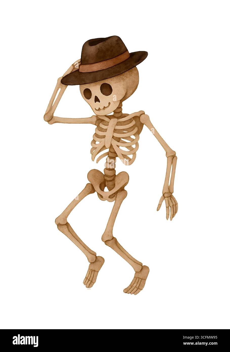 Cute Halloween Skeleton illustration, Spooky Kawaii Skeleton Character Clipart Banque D'Images