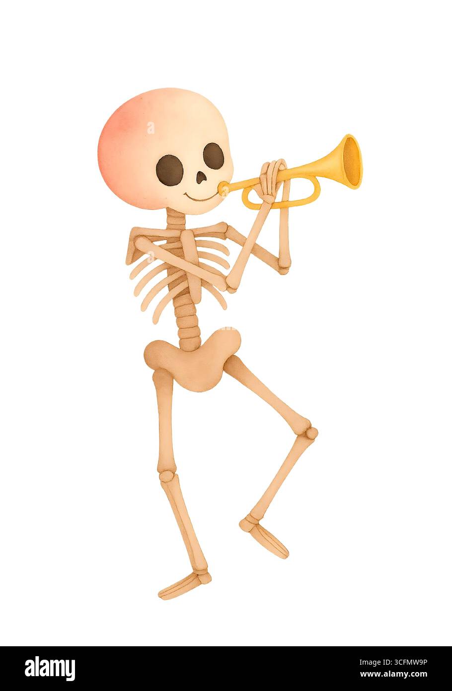 Cute Halloween Skeleton illustration, Spooky Kawaii Skeleton Character Clipart Banque D'Images