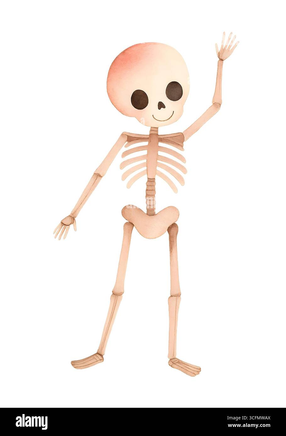 Cute Halloween Skeleton illustration, Spooky Kawaii Skeleton Character Clipart Banque D'Images