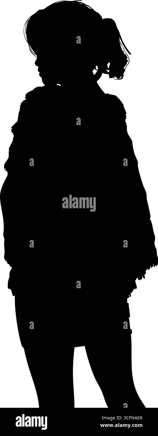 Illustration d'une silhouette féminine portant une cape de fourrure texturée. Silhouette de femme de mode posant, créant un contraste visuel dramatique et élégant. Illustration de Vecteur
