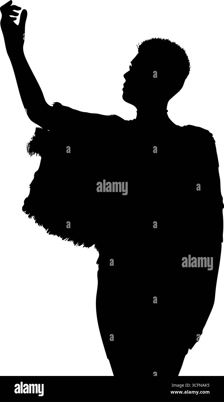 Illustration d'une silhouette féminine portant une cape de fourrure texturée. Silhouette de femme de mode posant, créant un contraste visuel dramatique et élégant. Illustration de Vecteur