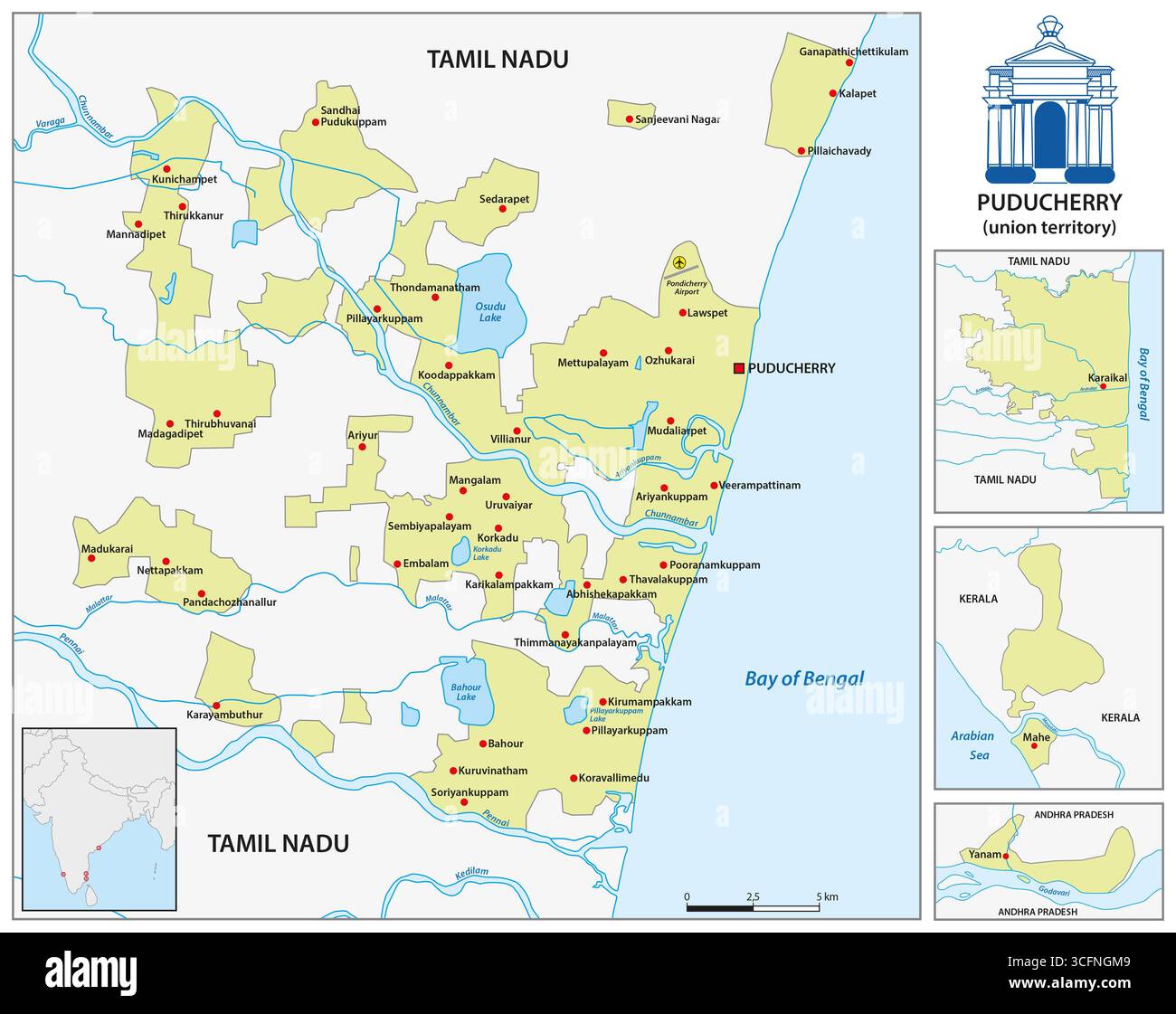 Vue d'ensemble du territoire de l'union indienne de Puducherry Banque D'Images Vue d'ensemble du territoire de l'union indienne de Puducherry Banque D'Images