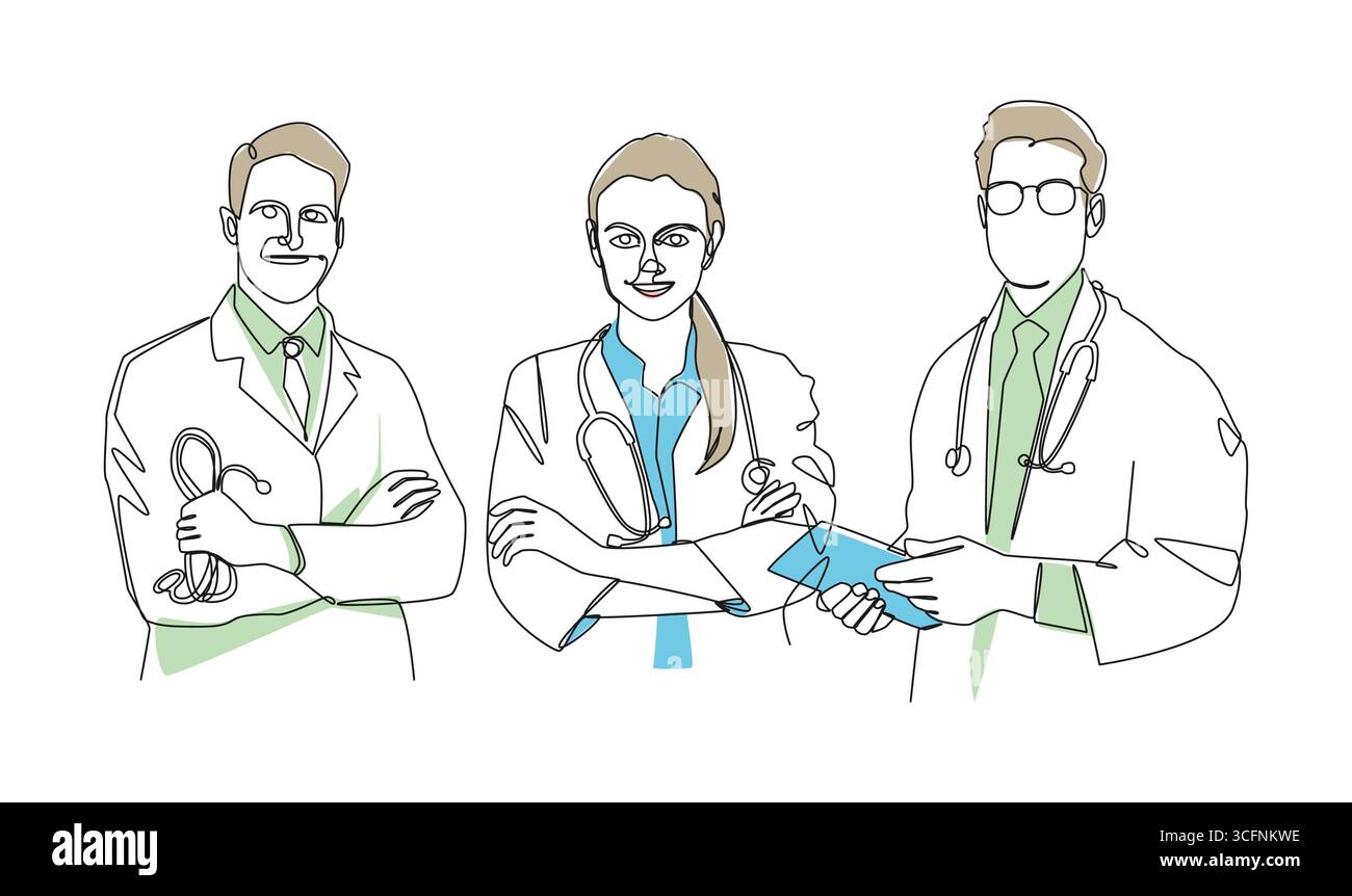 Ensemble d'illustrations minimalistes de dessin d'art en ligne continue des médecins. Contour modifiable . Vecteur . Illustration de Vecteur