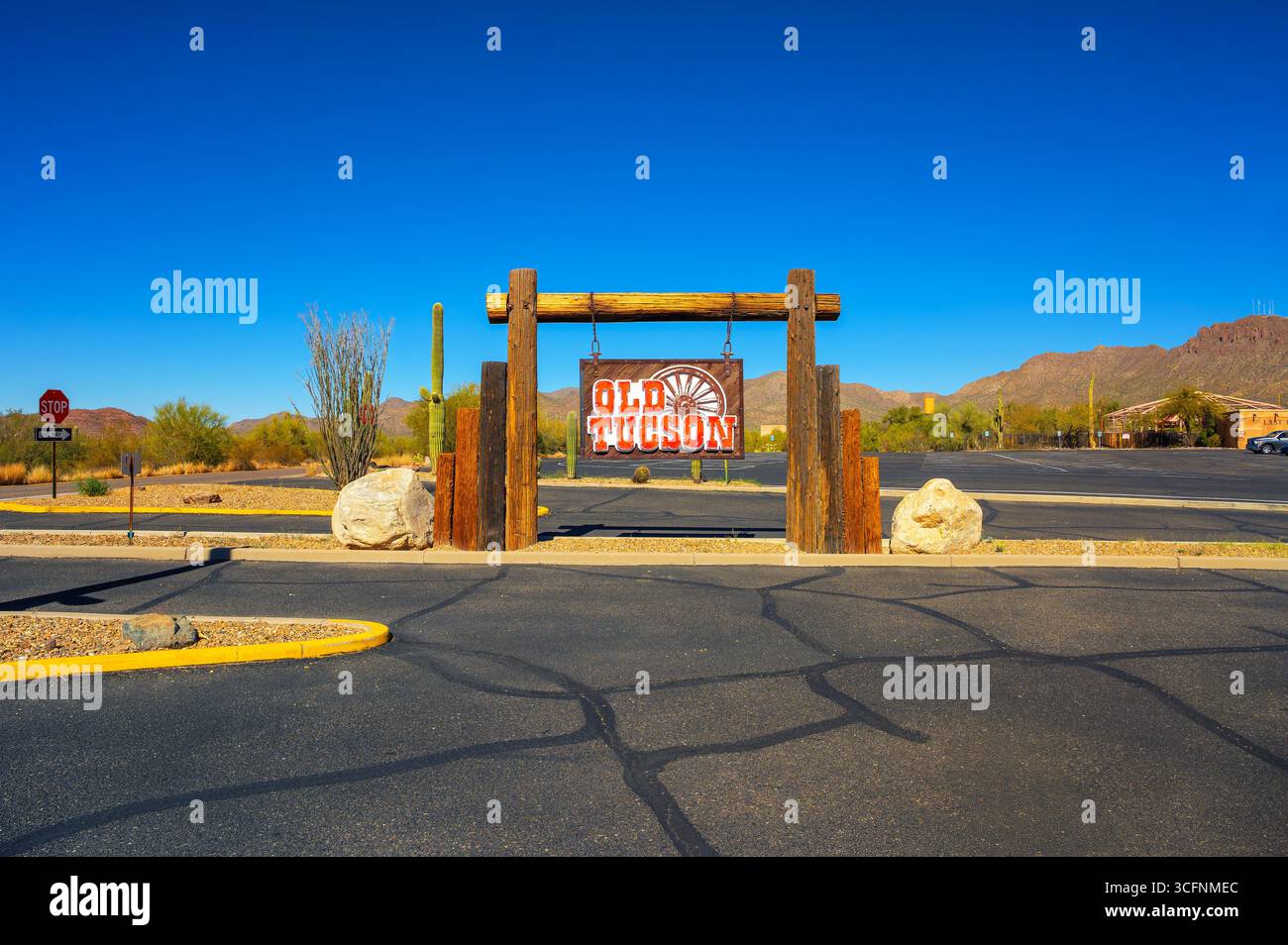 Signez pour Old Tucson Studios, un décor de cinéma historique et parc à thème en Arizona Banque D'Images
