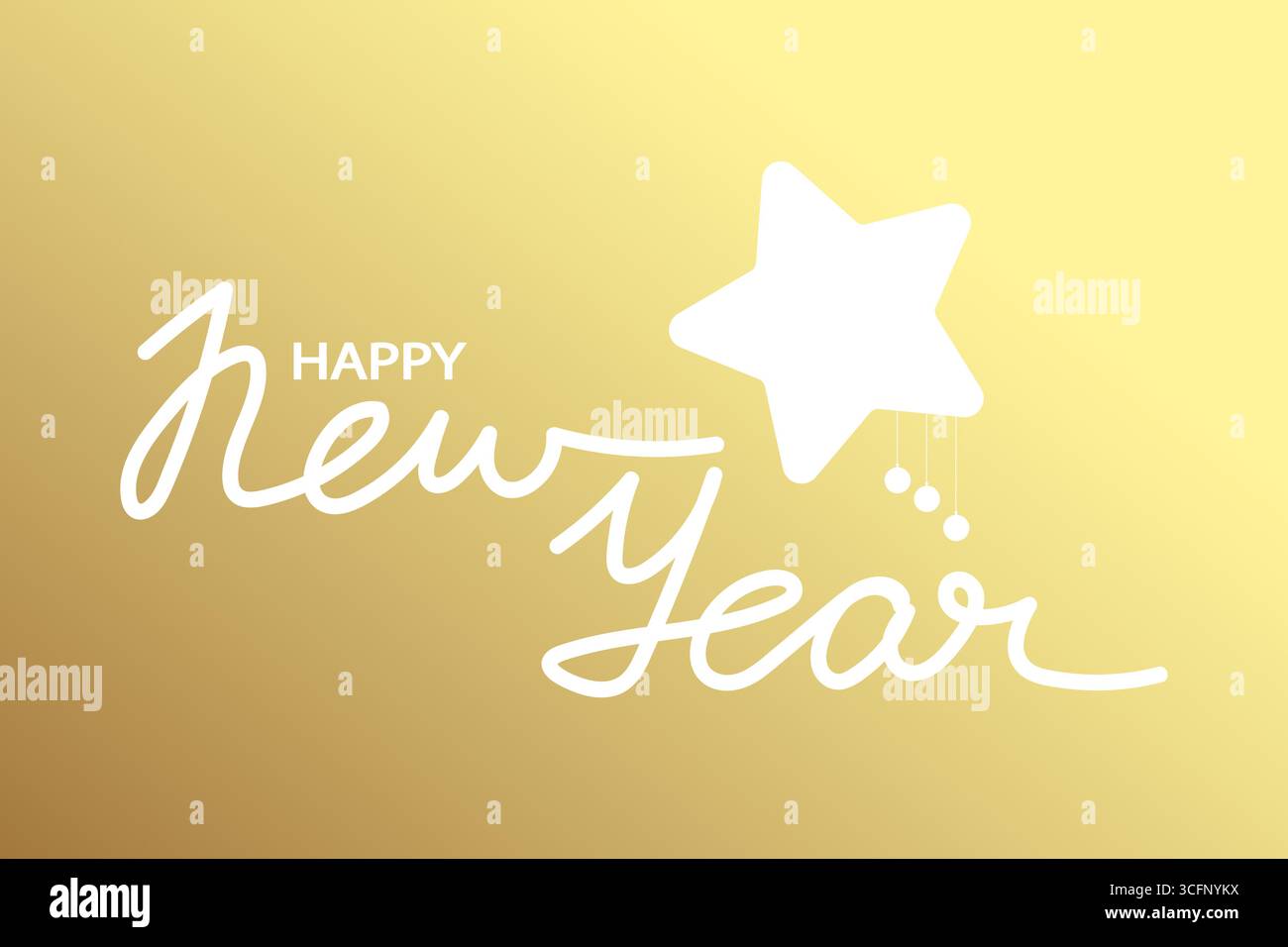 Calligraphie du nouvel an avec étoile décorée de boules de Noël. Fond doré. Illustration vectorielle Illustration de Vecteur