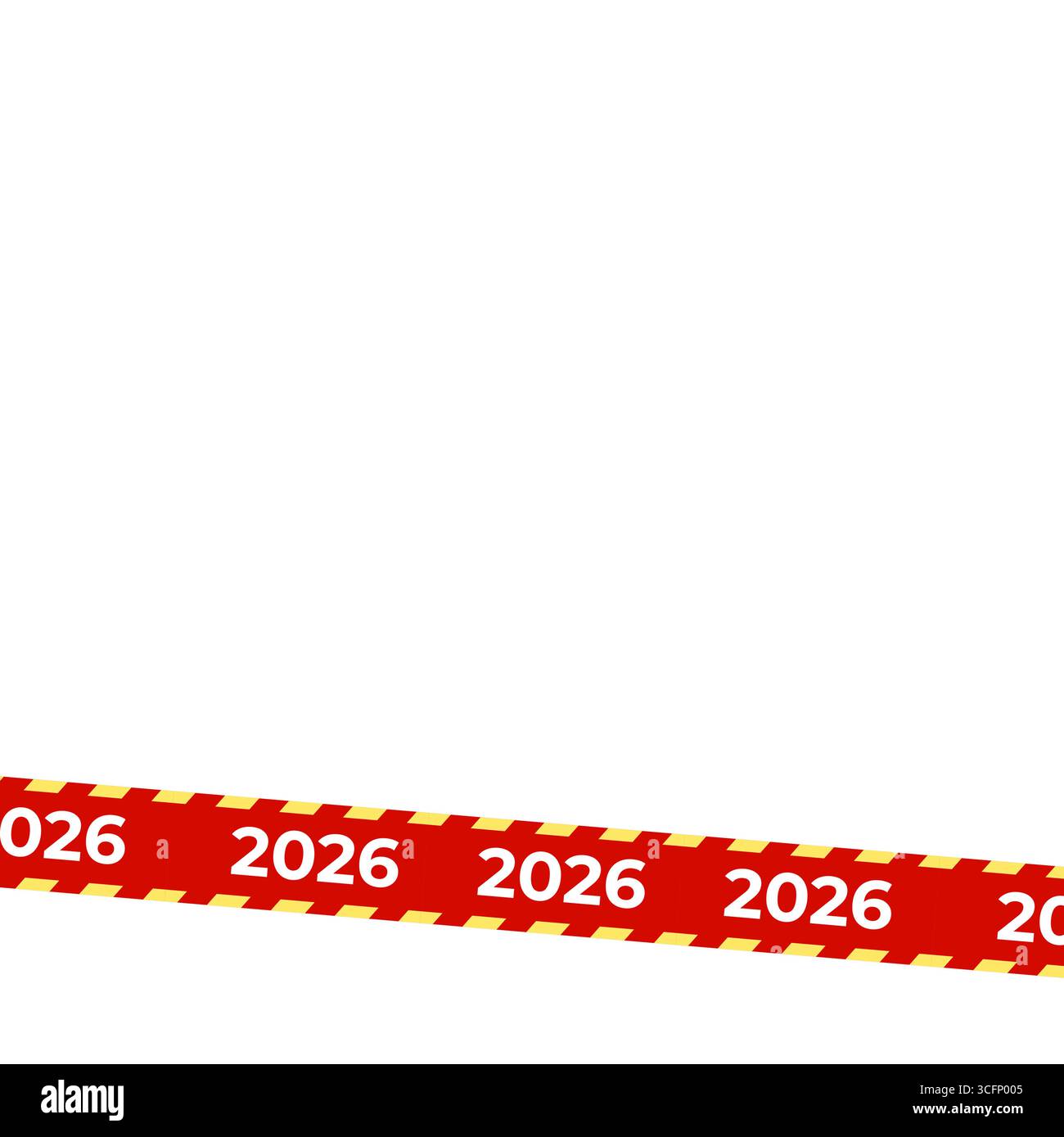 Ruban rouge jaune de danger avec le numéro répétitif 2026, visualisant restriction, danger, avertissement. Marqueur d'année pour l'événement, la date limite, la prédiction. Plat minimal Illustration de Vecteur