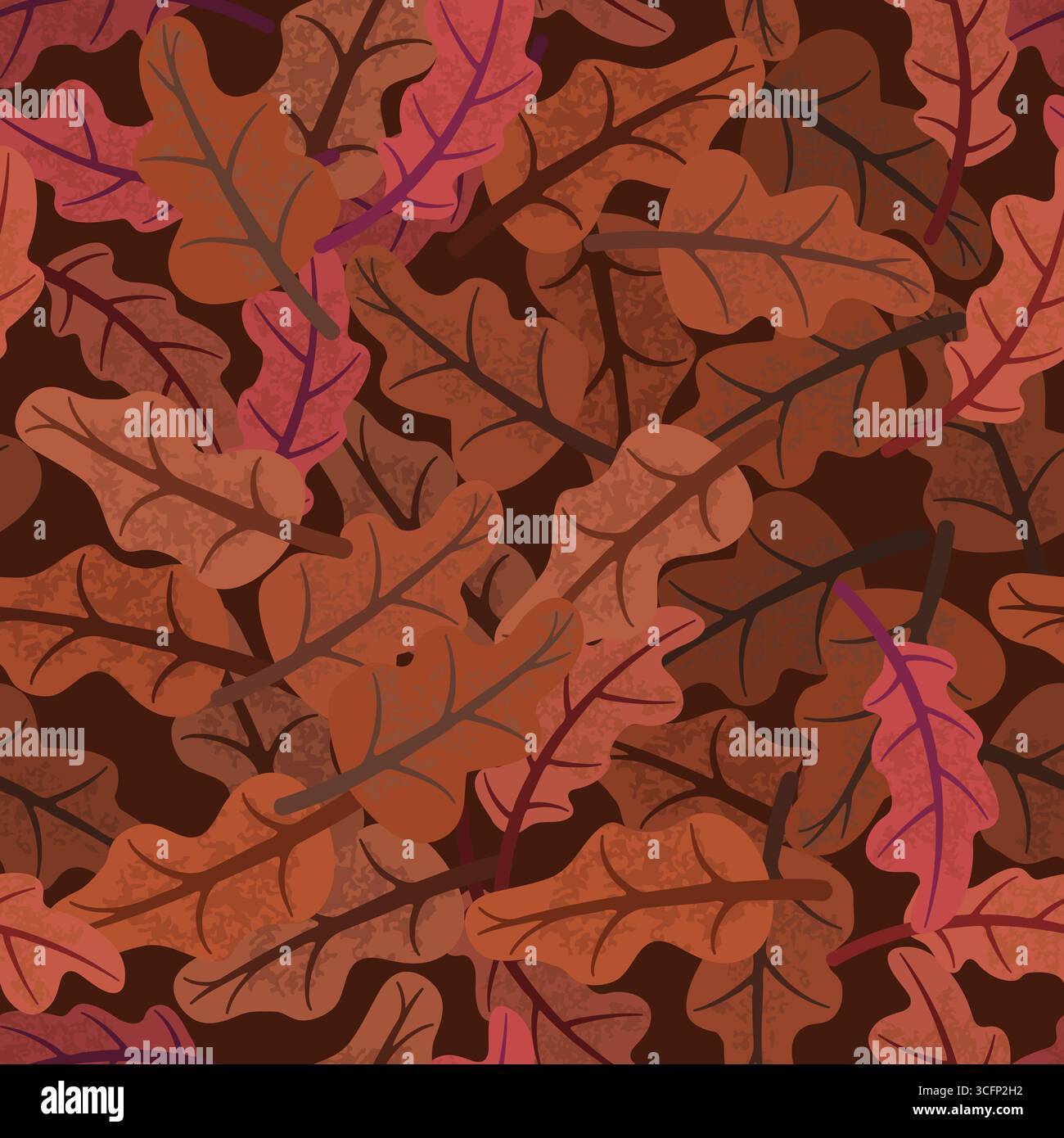 Modèle sans couture présentant des feuilles de chêne d'automne se chevauchant dans des tons chauds de brun et de rouge, créant une atmosphère d'automne confortable et invitante, parfaite pour b. Illustration de Vecteur