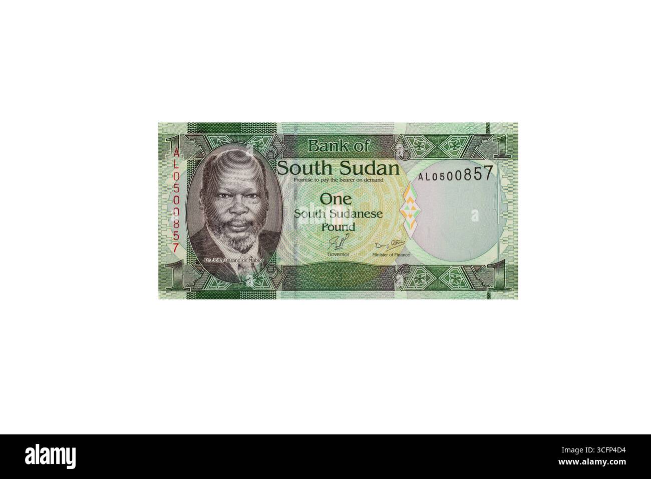 Soudan du Sud 1 livre billet de banque recto avec Portrait du Dr John Garang Banque D'Images