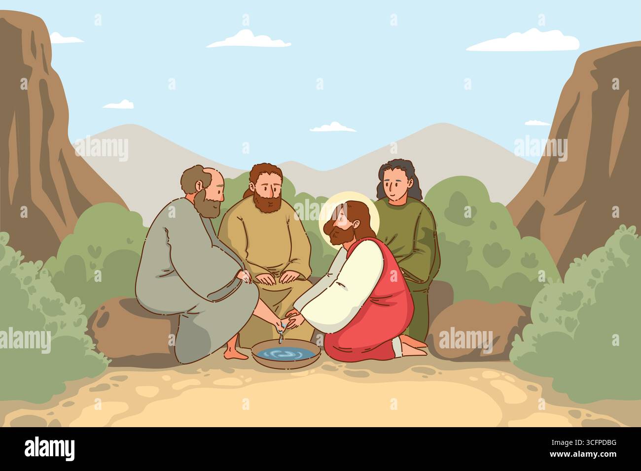 L'acte de Jésus lavant les pieds de ses disciples est un symbole d'humilité et de vrai service Illustration de Vecteur