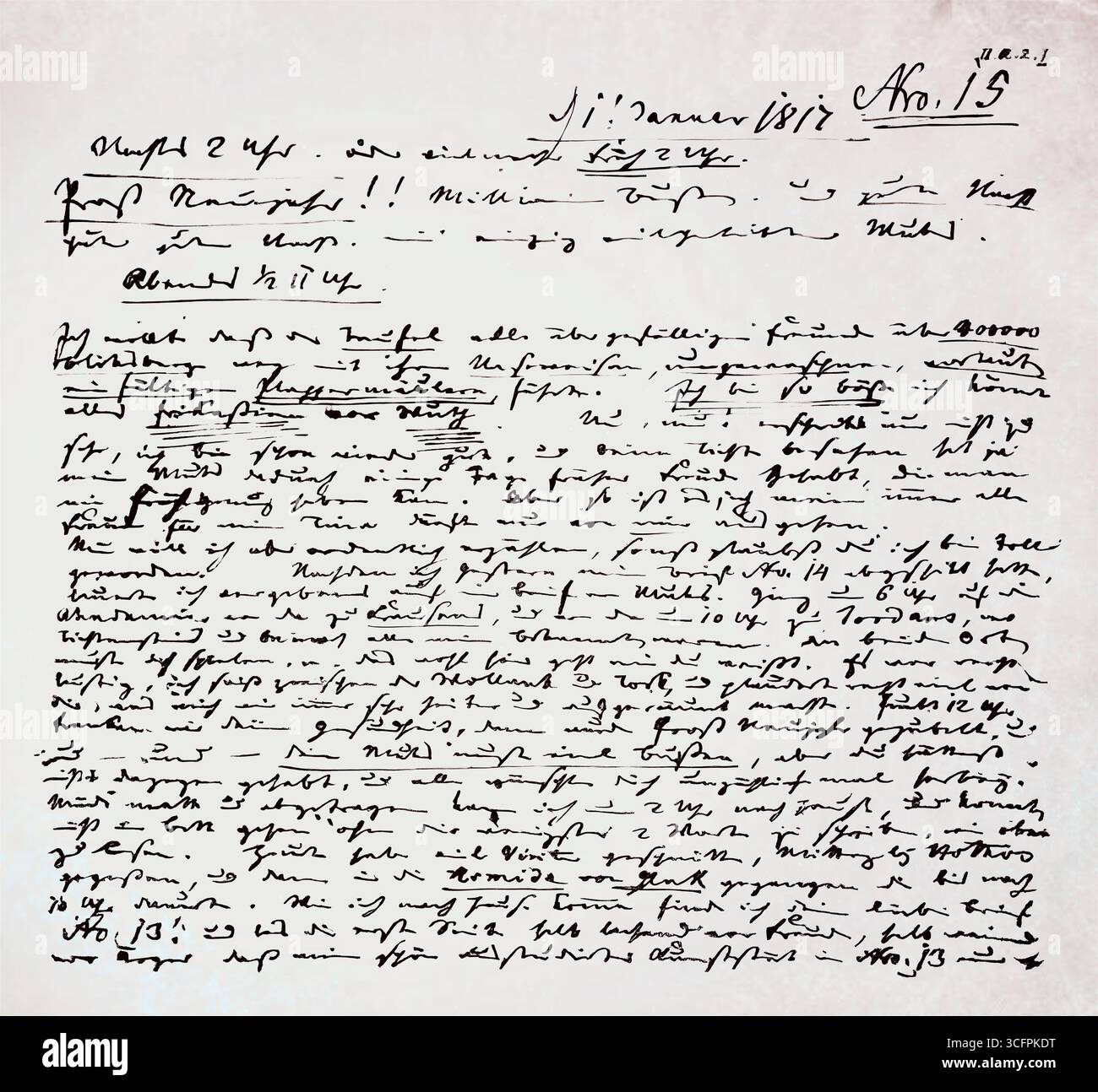 Salutations du nouvel an de Carl Maria von Weber, 1786 - 1826, compositeur, chef d'orchestre et pianiste allemand à son épouse Caroline Elisabeth Antoinette Brandt, 1817 Banque D'Images