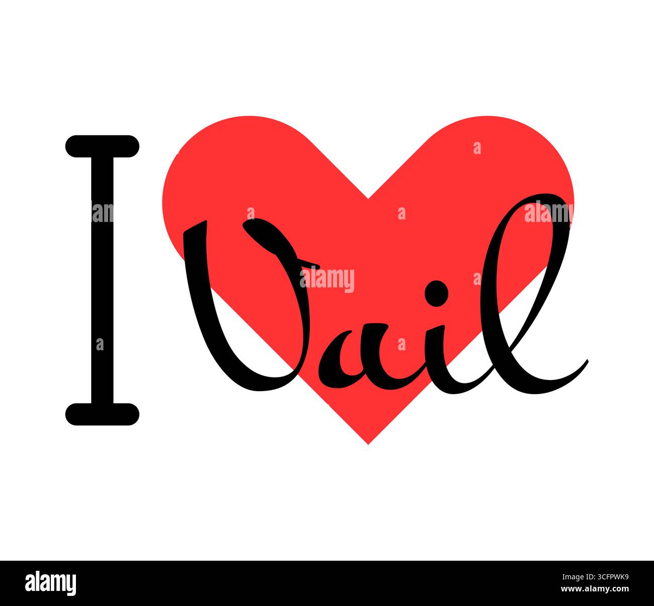 J'adore Vail, ville des États-Unis. Lettres dessinées à la main avec cœur rouge. Lettrage d'illustration vectorielle, conception moderne pour t-shirt d'impression, bannière, affiche, Illustration de Vecteur