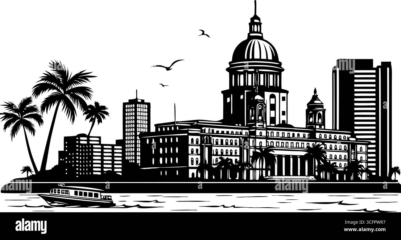 Illustration vectorielle silhouette de la ville en noir et blanc Illustration de Vecteur