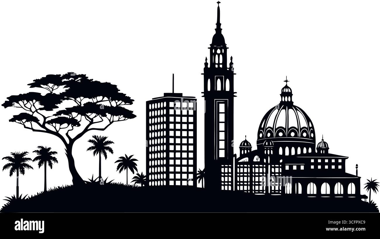 Silhouette d'horizon de pignons de corail avec hôtel biltmore isolé sur fond blanc, une illustration vectorielle Illustration de Vecteur Silhouette d'horizon de pignons de corail avec hôtel biltmore isolé sur fond blanc, une illustration vectorielle Illustration de Vecteur