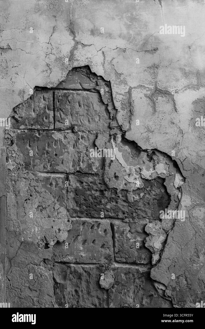 Vue détaillée du béton altéré et de la surface du mur de briques Banque D'Images Vue détaillée du béton altéré et de la surface du mur de briques Banque D'Images