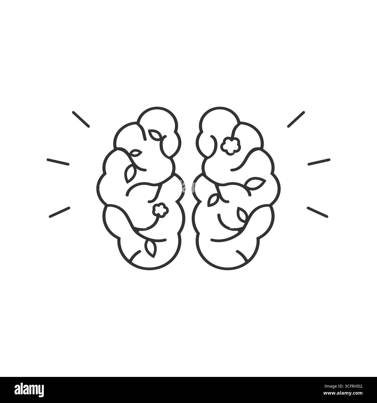 Icône de cerveau humain avec des feuilles isolées sur fond blanc. Concept de santé mentale Illustration de Vecteur