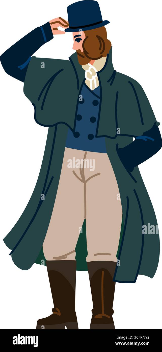 Élégant gentleman inclinant son chapeau à la mode du XIXe siècle Illustration de Vecteur