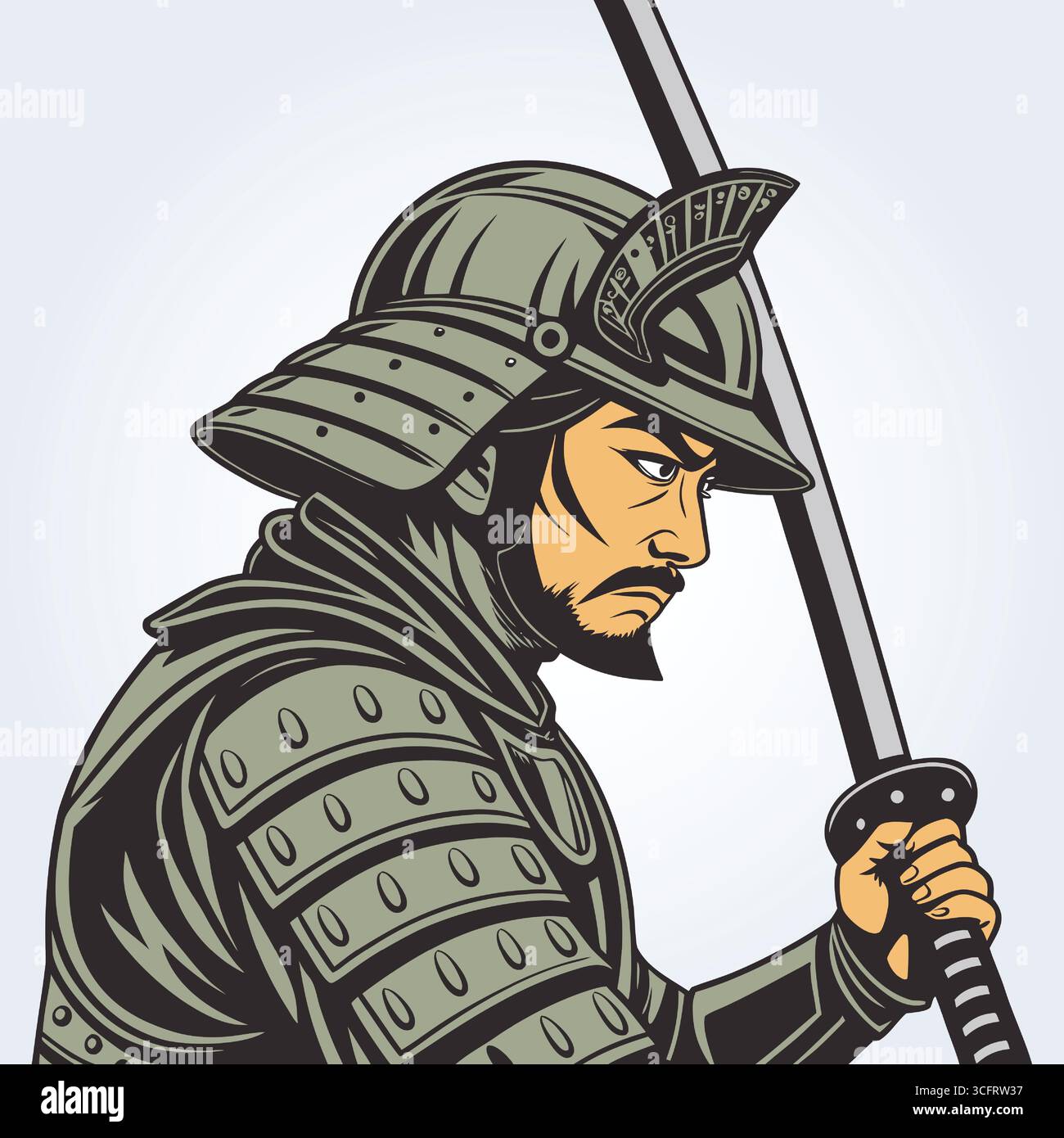 illustration de personnage d'un guerrier samouraï avec un katana Illustration de Vecteur