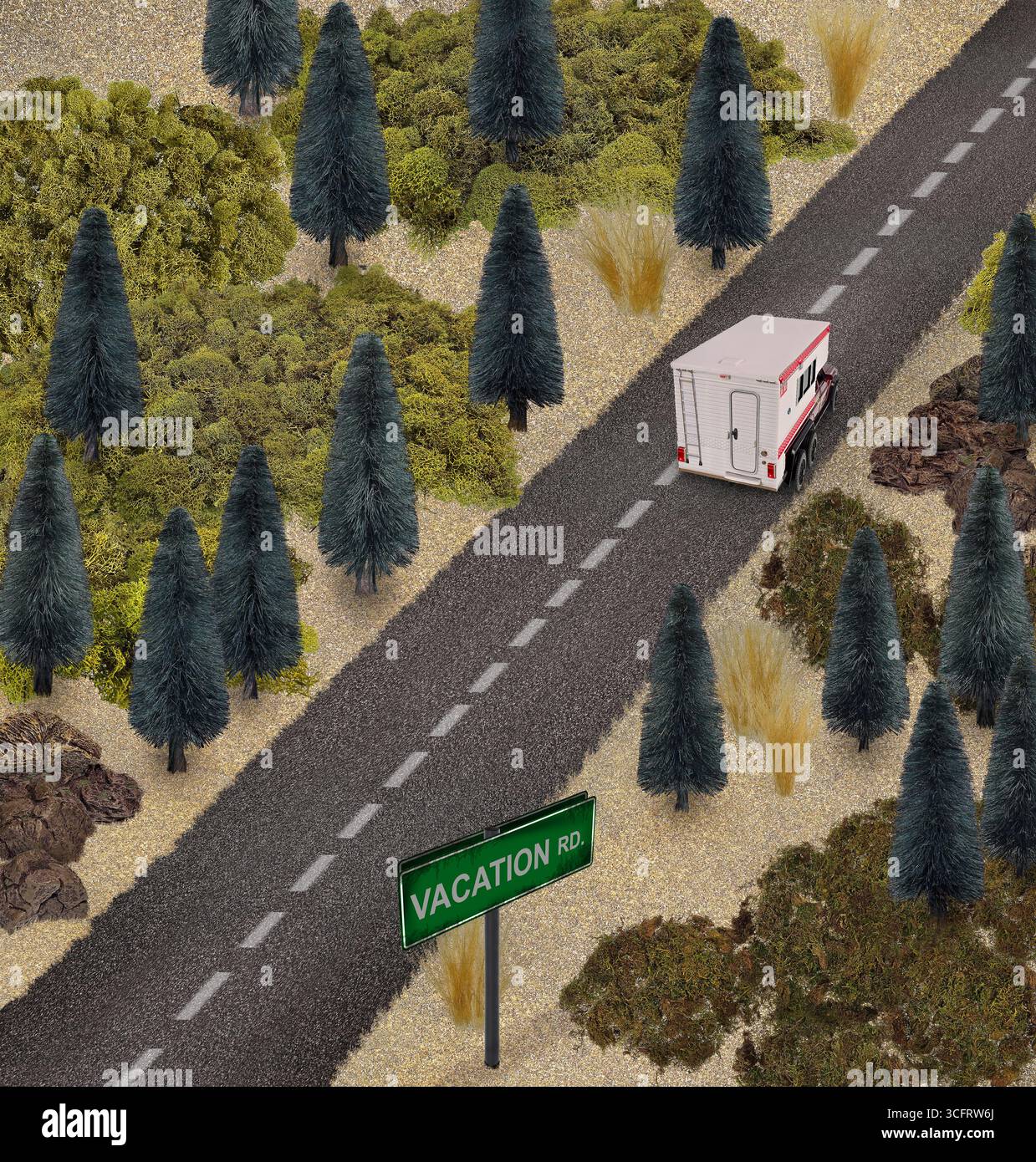 Un camion avec camping-car conduisant sur une route quelque part pour des vacances Banque D'Images