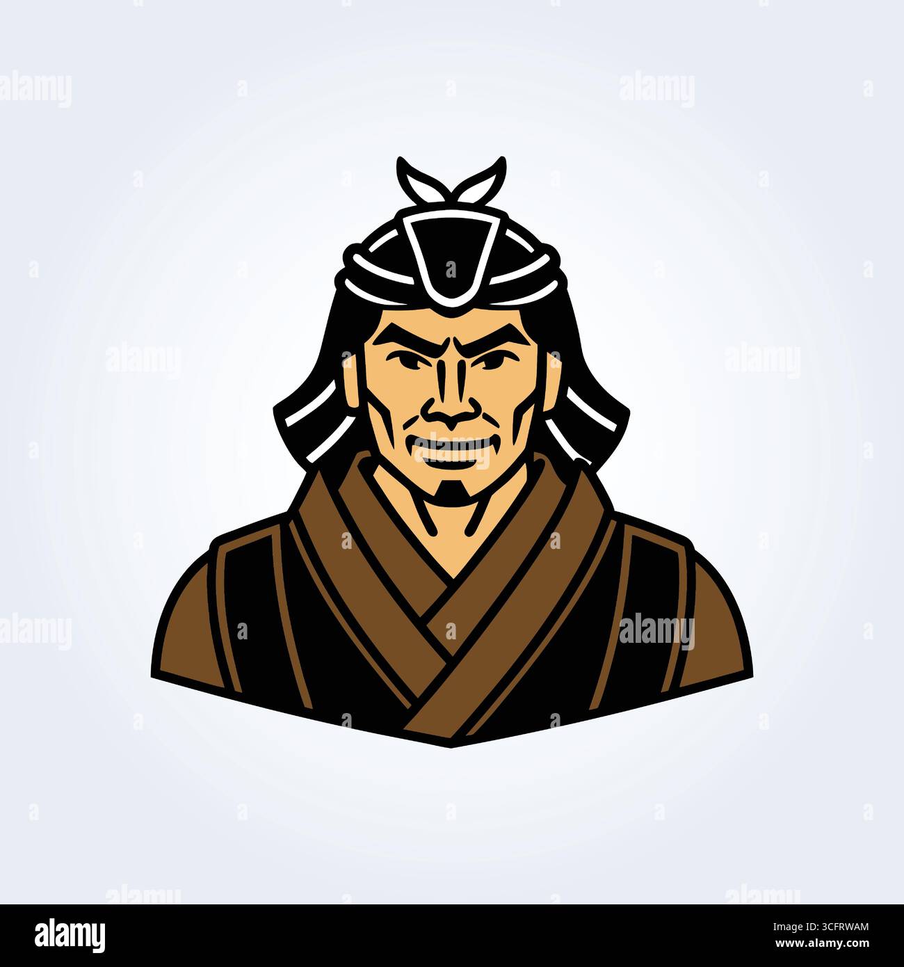 Illustration de personnage d'un samouraï dans un costume brun avec de longs cheveux Illustration de Vecteur