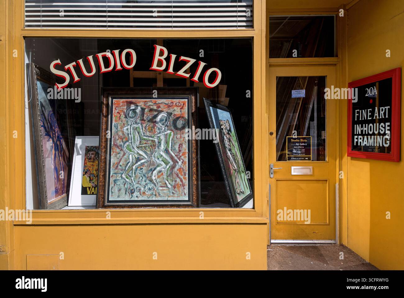 Studio Bizio, galerie d'art et encadreurs à Raeburn place, Stockbridge, Édimbourg, Écosse, Royaume-Uni. Banque D'Images