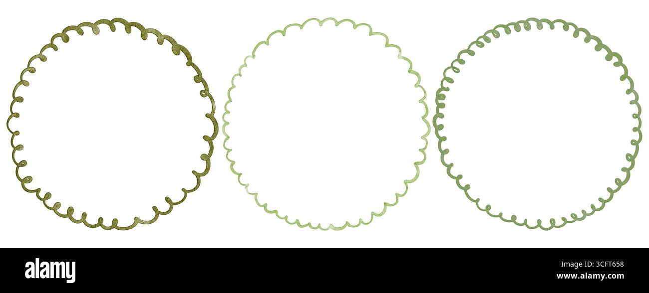 Cadres arrondis lignes dessinées à la main courbes arêtes festonnées Banque D'Images