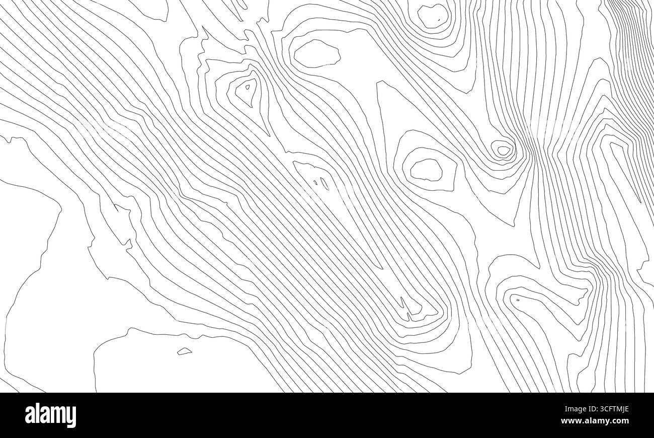 Illustration monochromatique abstraite présentant des lignes de carte topographique détaillées transmettant l'altitude géographique et le terrain. rendu 3d. Banque D'Images