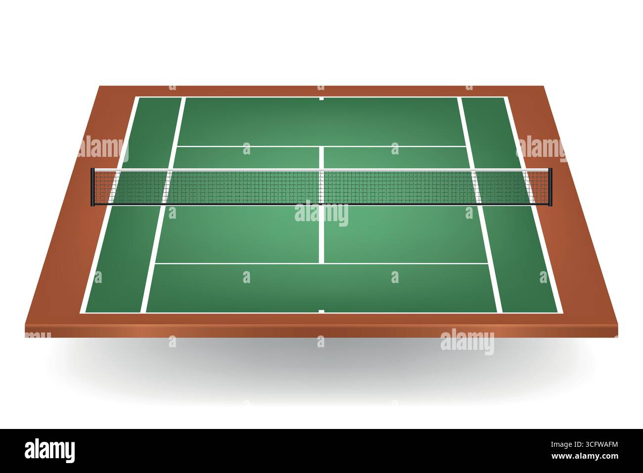 Vector Green et Brown court de tennis avec Net. Illustration réaliste de court de tennis en argile. Icône de terrain de tennis professionnel. Surface du terrain de tennis Illustration de Vecteur