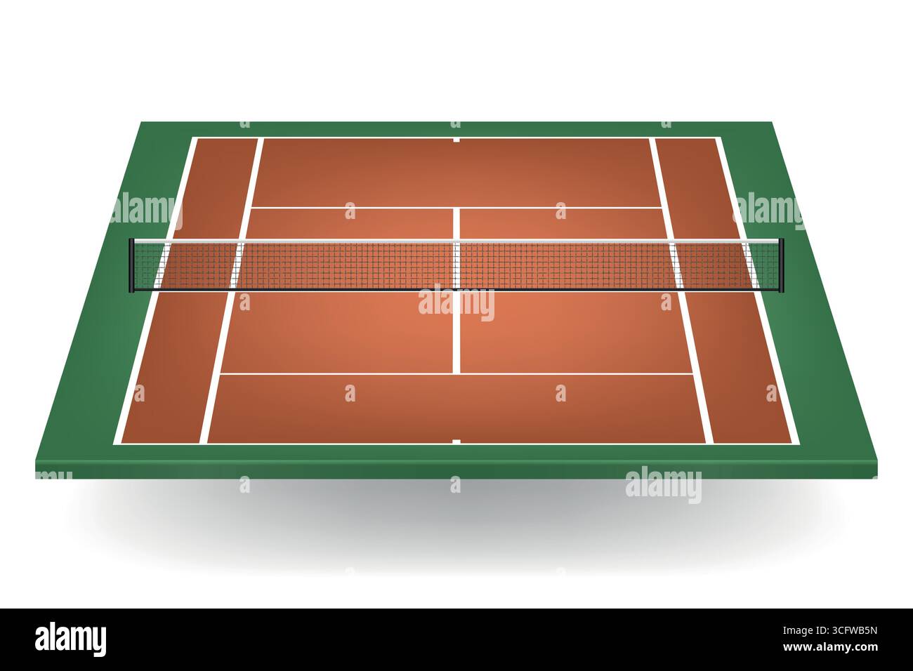 Vector Green et Brown court de tennis avec Net. Illustration réaliste de court de tennis en argile. Icône de terrain de tennis professionnel. Surface du terrain de tennis Illustration de Vecteur