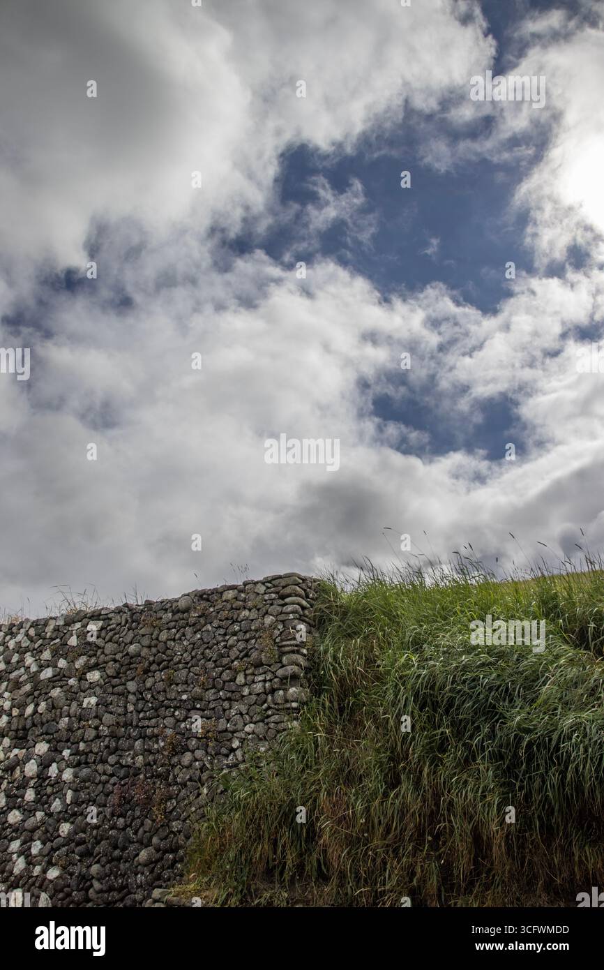 Tombeau de passage à Newgrange, comté de Meath, Irlande. Newgrange est un monument préhistorique, qui fait partie du complexe Brú na Bóinne dans le comté de Meath, en Irlande. Banque D'Images