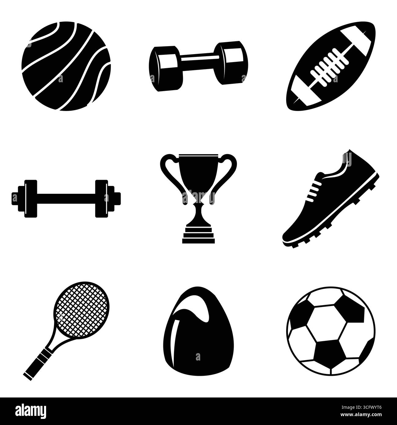 Vector silhouettes Sports Equipment Set en blanc et noir sur fond blanc Illustration de Vecteur