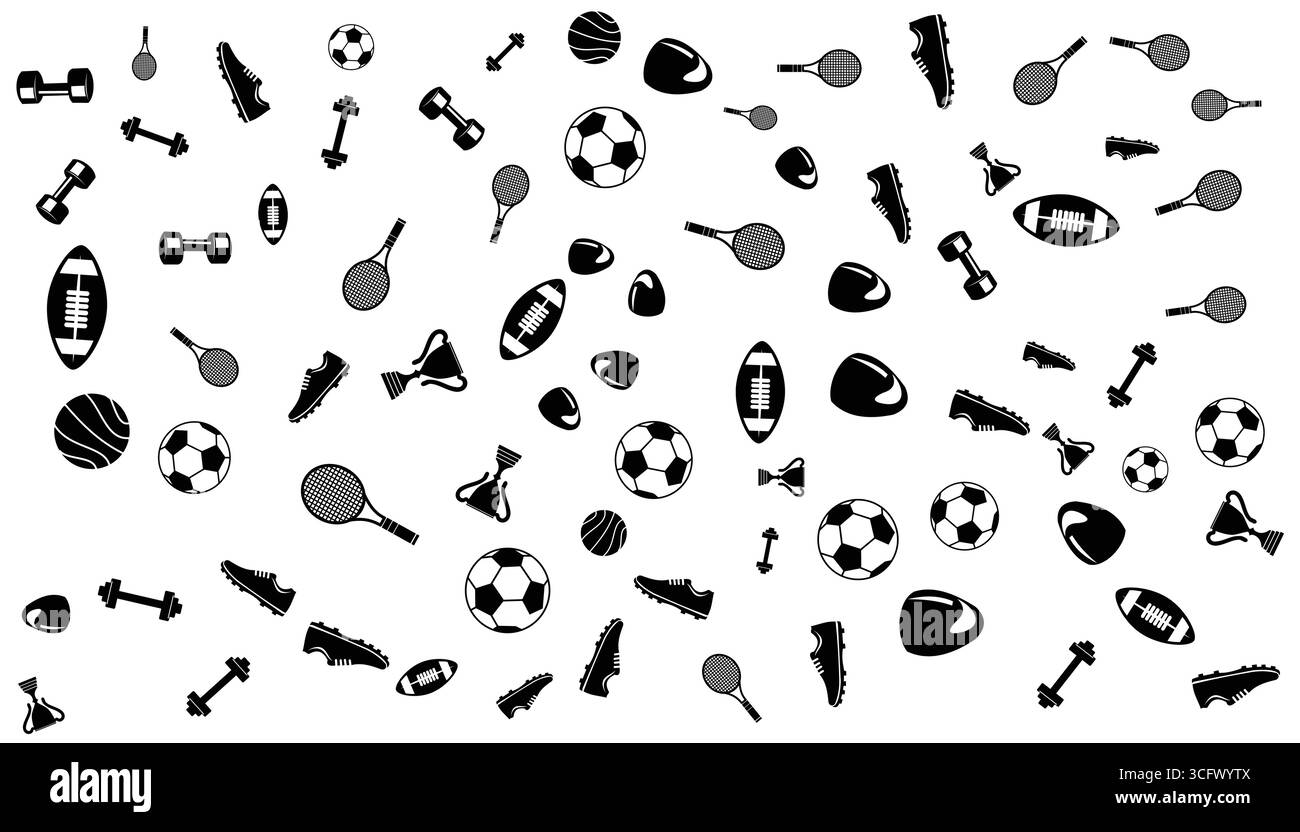 Vecteur de motif Silhouette d'équipement de sport en blanc et noir sur fond blanc Illustration de Vecteur